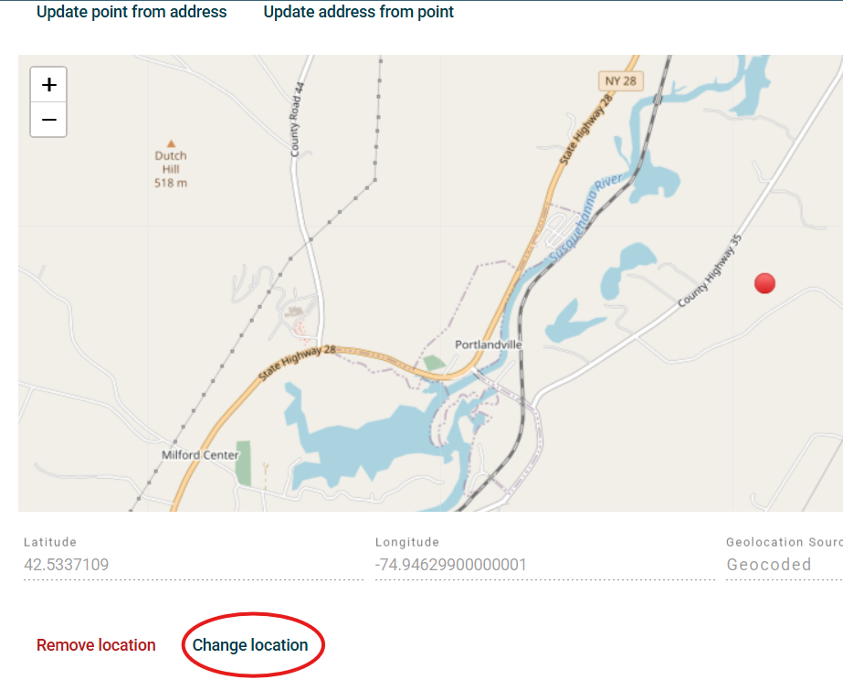 Screenshot of change location button