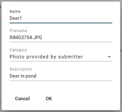 Screenshot of attachments metadata form